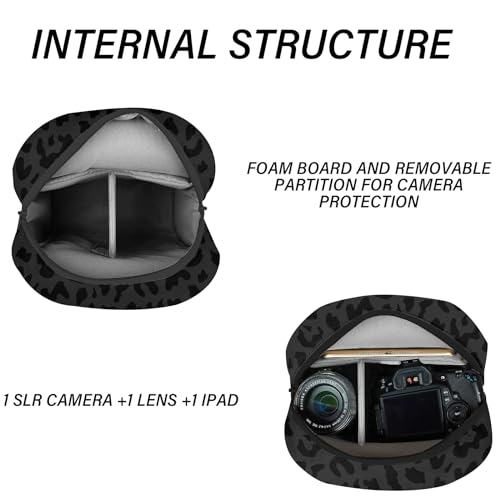 Cute Small Camera Bag with Photographer Camera Sling Bag Waterproof Dslr Camera Case Compatible with Nikon Sony Lightweigth for Women or Men（Black Leopard Cheetah） - color: Black-d2