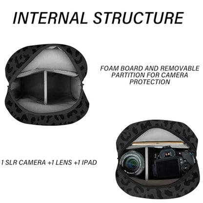 Cute Small Camera Bag with Photographer Camera Sling Bag Waterproof Dslr Camera Case Compatible with Nikon Sony Lightweigth for Women or Men（Black Leopard Cheetah） - color: Black-d2