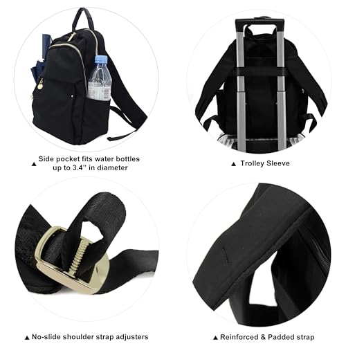 M-ioi-M Small Backpack Purse for Women, Fashion Nylon Daypack with Gold Hardware, Lightweight Water-Resistant Casual Commuting Bag for Work, College, City Walks, Fits up to 12" Tablet (Black, Small) - color: Black,small
