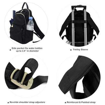M-ioi-M Small Backpack Purse for Women, Fashion Nylon Daypack with Gold Hardware, Lightweight Water-Resistant Casual Commuting Bag for Work, College, City Walks, Fits up to 12" Tablet (Black, Small) - color: Black,small