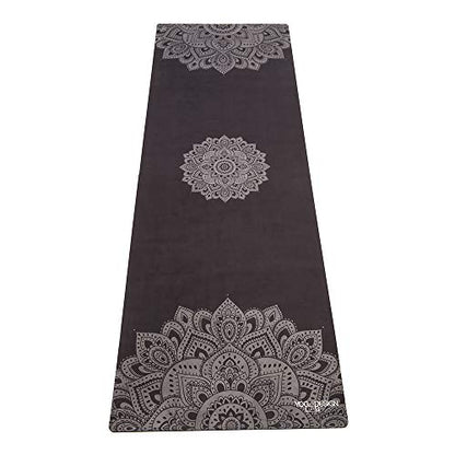 YOGA DESIGN LAB | Travel Yoga Mat | 2-in-1 Mat+Towel | Lightweight, Foldable, Eco Luxury | Ideal for Hot Yoga, Bikram, Pilates, Barre, Sweat | 1.5mm Thick | Includes Carrying Strap! - color: Mandala Black