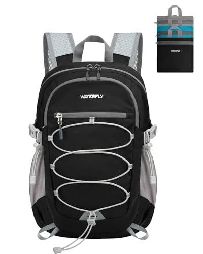 WATERFLY Small Lightweight Packable Backpack: 15L Mini Ultra Light Foldable Travel Daypack with Breathable Shoulder Strap Outdoor Hiking Camping Day Pack for Women Men Black - color: Black