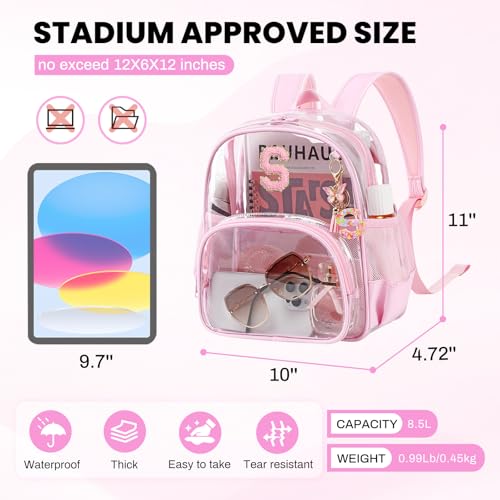 PIG PIG GIRL Clear Backpacks for Stadium Events Approved 12×6×12 Clear Bookbag for Women Mini Transparent Letter Back Pack, Pink, Letter-S - color: Pink, style: S