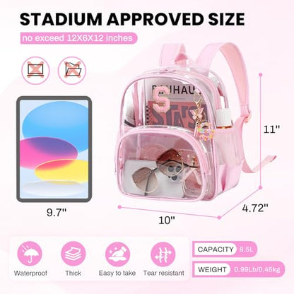PIG PIG GIRL Clear Backpacks for Stadium Events Approved 12×6×12 Clear Bookbag for Women Mini Transparent Letter Back Pack, Pink, Letter-S - color: Pink, style: S
