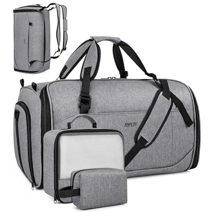 Convertible Garment Bags for Travel - Carry on Garment Duffle Bag with Backpack Straps for Men Women, 4 in 1 Large Travel Duffel Bags with Shoes Compartment Hanging Suit Dress Weekender Bag 3pcs Set - color: C-Grey
