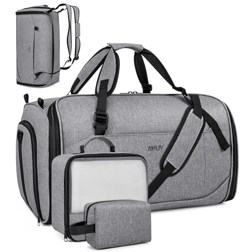 Convertible Garment Bags for Travel - Carry on Garment Duffle Bag with Backpack Straps for Men Women, 4 in 1 Large Travel Duffel Bags with Shoes Compartment Hanging Suit Dress Weekender Bag 3pcs Set - color: C-Grey
