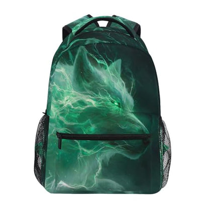 susiyo Green Wolf School Backpack Bookbag Lightweight College Back Pack Travel Camping Casual Daypack for Teens Girls Boys Women Men - color: Green Wolf