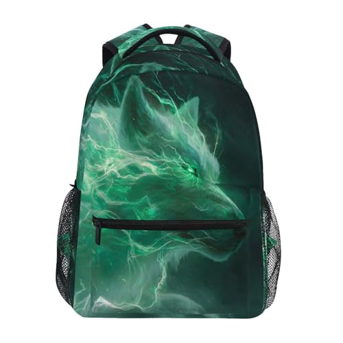 susiyo Green Wolf School Backpack Bookbag Lightweight College Back Pack Travel Camping Casual Daypack for Teens Girls Boys Women Men - color: Green Wolf