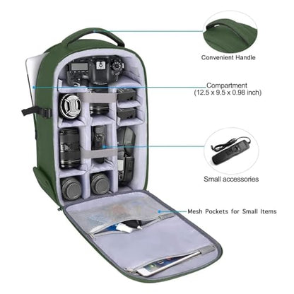 MOSISO Camera Backpack,DSLR/SLR/Mirrorless Photography Camera Bag Full Open Waterproof Hardshell Bag with Insert&Tripod Holder&Laptop Compartment Compatible with Canon/Nikon/Sony, Army Green - color: Army Green