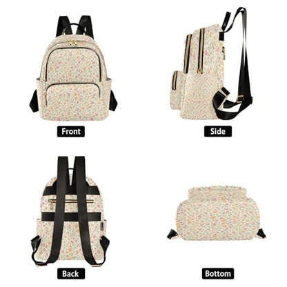 Soft Tulip Meadow Lightweight Casual Backpack for Women, Quilted Full Print Daypack with Leather Handle and Multiple Pockets, Fashion Travel Laptop Backpack for Work and Daily Use