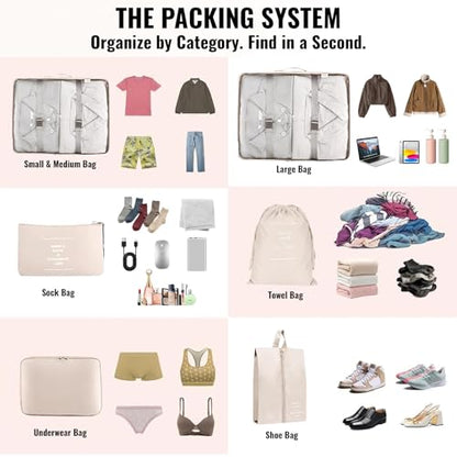 Compression Packing Cubes 7-Piece Set, Lightweight Travel Organizer Bags with Mesh Cubes, Underwear Cube, Shoe Bag, Laundry Bag and Pouch, Carry-On and Cruise Essentials