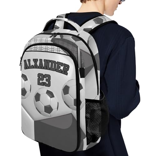 Personalized Casual Backpack Sport Ball Athlete Player Soccer Grey College School Laptop Travel Daypack for Boys Girs 16.5 Inch - color: Grey