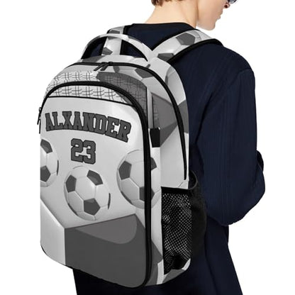 Personalized Casual Backpack Sport Ball Athlete Player Soccer Grey College School Laptop Travel Daypack for Boys Girs 16.5 Inch - color: Grey