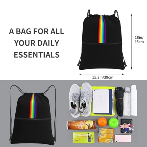 JOOCAR Rainbow Drawstring Bag LGBT Pride Gay Black Backpack Draw String Bags Waterproof Lightweight Sports Beach Gym Sackpack Zipper Pocket for Men Women - color: B7