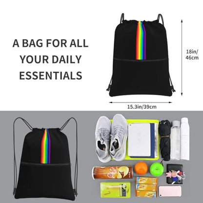 JOOCAR Rainbow Drawstring Bag LGBT Pride Gay Black Backpack Draw String Bags Waterproof Lightweight Sports Beach Gym Sackpack Zipper Pocket for Men Women - color: B7