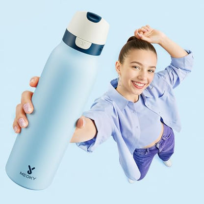 Meoky 24 oz Travel Water Bottle Insulated: Leak Proof Locking Lid, 2-in-1 Straw and Spout, 24 Hours Cold, Top Handle, Fits in Car Cup Holder, Stainless Steel Slim Water Bottle for Hiking, Cove - color: Cove