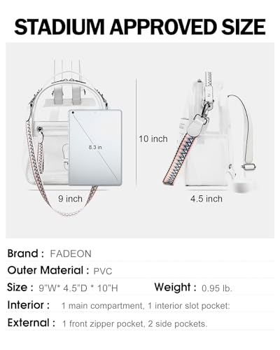 FADEON Clear Small Backpack Purse for Women, Designer Transparent Shoulder Handbag, PVC Mini Clear Bag for Stadium Approved - color: White Retro Style