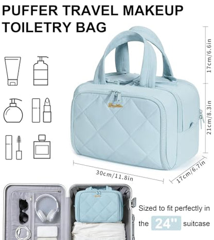 Travel Toiletry Bag, Large Wide-open Puffy Makeup Bag for Women Light Blue - color: Light Blue