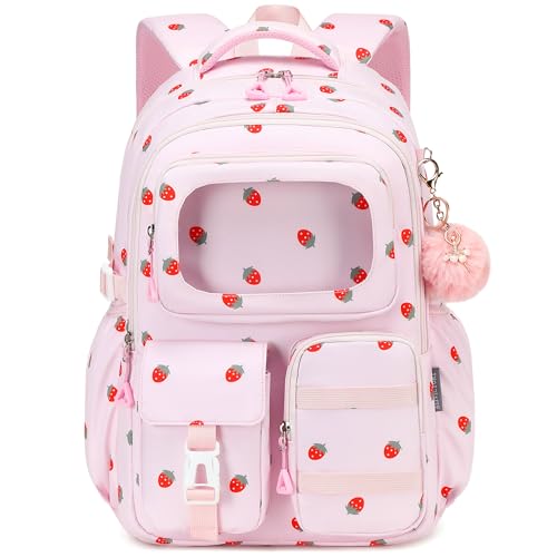 AO ALI VICTORY Backpack for Girls with Lunch Bag Kids School Bags for Elementary Middle School Students Cute Bookbag (strawberry) - color: Strawberry