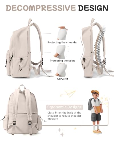 SEAFEW Off White Backpack for Girls Women Waterproof High School Book Bag Cute Backpack for Men Teens Boys, Lightweight Simple Middle School Back Pack Daypack - color: White School