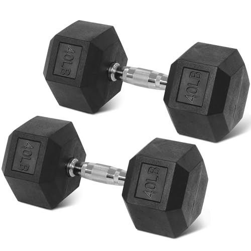 BalanceFrom Rubber Encased Exercise & Fitness Hex Dumbbell, Hand Weights with Anti-Slip Metal Handle for Home Gym, Multiple Sizes - style: 40LBS Pair
