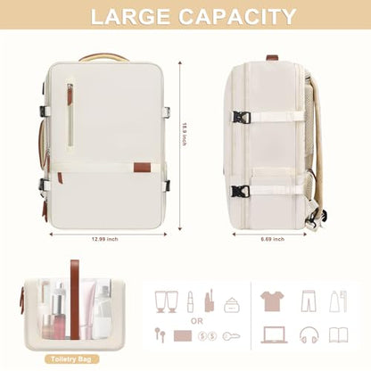 MOSISO Travel Backpack, 40L Carry on Laptop Backpack, 17-17.3 inch Airline Approved Luggage Bag with USB Port&Hidden Shoulder Strap, Casual Daypack with Toiletry Bag&Shoe Pocket, Beige