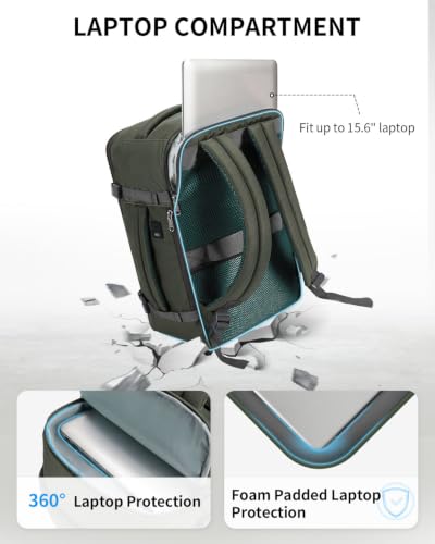 ECOHUB Travel Backpack Airlines Approved Personal Item Bag Carry On Backpack - color: Grey Green, size: 18 inch underseat