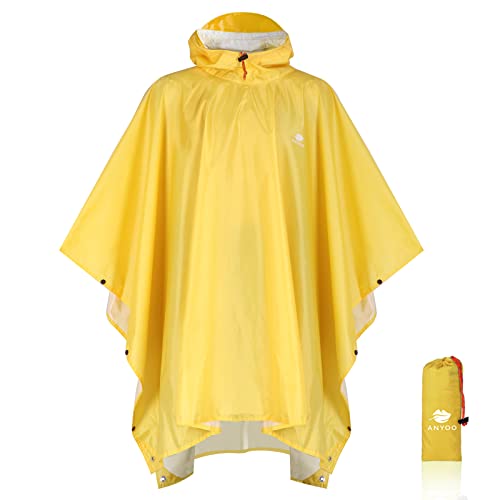 ANYOO Hooded Rain Poncho for Adults Waterproof Lightweight Rain Coat for Men Women Reusable Rain Jacket for Emergency Outdoor - color: X Yellow