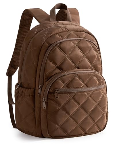BAGSMART Travel Laptop Backpack, College Backpack for Women, Quilted Small Computer Bookbag, Water-Resistant 15.6 Inch Laptop Casual Bag,Coffee Brown - color: 17-coffee Brown