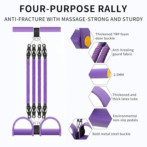 Multifunction Tension Rope, 2 Tubes Stretch Yoga Pedal Tension Strap, Adjustable Resistance, Tension Rope Fitness Equipment - color: purple-4
