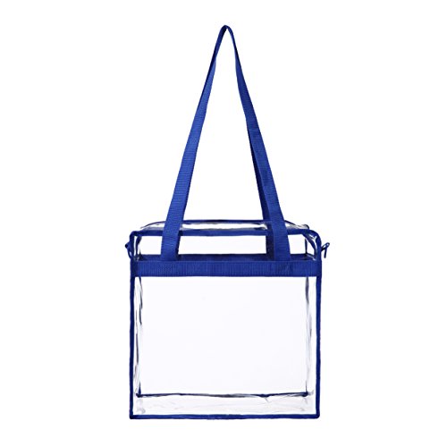 BAGAIL Clear Bags 12x6x12 Stadium Approved Clear Tote Bag with Zipper Closure Crossbody Shoulder Bag with Adjustable Strap - color: Royalblue