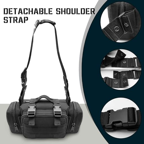 Tactical Duffel Bags for Men, 3P Military Molle Waist Fanny Packs EDC Utility Pouch Crossbody with Shoulder Strap Hand Carry - color: Black