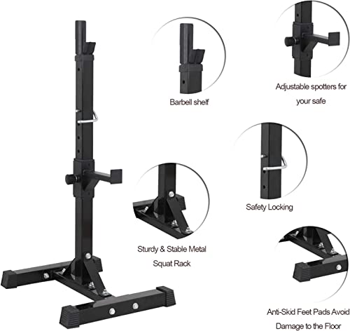 Adjustable Squat Rack Stand Barbell Bench Press Stands Rack Push Up 40"-66" Multi-Functional Sturdy Steel for Home Gym Max Load 550 lbs Portable Dumbbell Racks Stands, Black