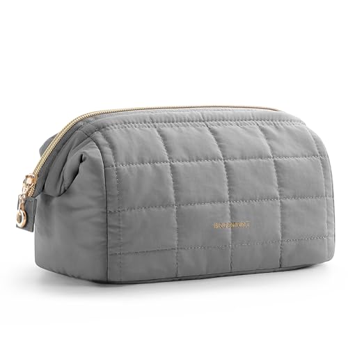 BAGSMART Makeup Bag Travel Toiletry Bag, Puffy Padded Make Up Bags for Women Makeup Organizer Case, Wide-open Pouch Purse Travel Essentials Toiletries Accessories Brushes, Gray - color: 06-Grey