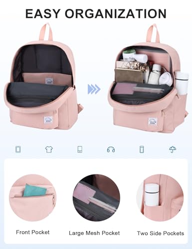 VASCHY Lightweight Backpack for School, Water Resistant Classic Bookbag with Side Pockets for Girls,Kids,Teens Blush Pink - color: Blush Pink