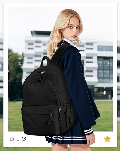 winspansy Backpack for School Teenage Girls Boys,Waterproof Lightweight School Bags Travel Daypack Simple Cute College Backpack Rucksack for Women Men fit 14 Inch Laptop,Black - color: A1-black