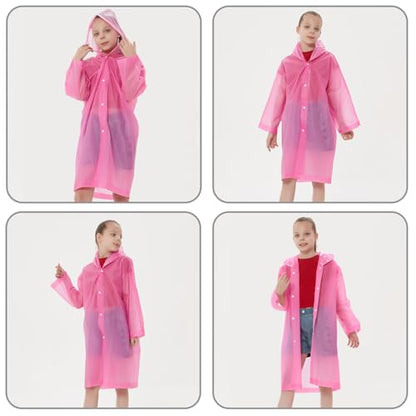 Rain Ponchos Raincoats for Kids, Reusable Boys Girls Rain Jackets Emergency with Hood for Family Disney Travel Outdoor - color: G-1pink+1blue