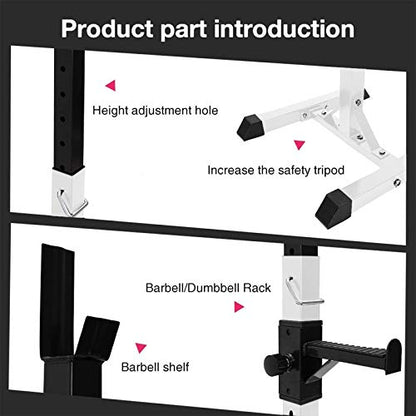 Folding Dumbbell Bench Fitness Adjustable Squat Rack Dipping Station Barbell Rack Dip Stand Fitness Bench Press Equipment Home & Gym Racks Stand,