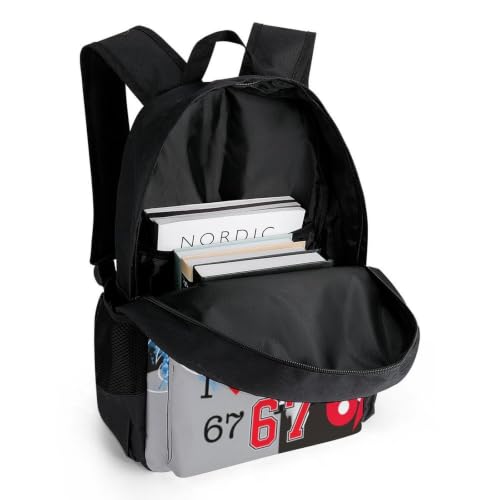 Six Seven Soccer Art Backpack, Durable Polyester Daypack with Laptop Compartment, Reinforced Bottom, Adjustable Shoulder Straps And Multi Pockets for Travel And Daily Use - color: Six Seven Soccer Art