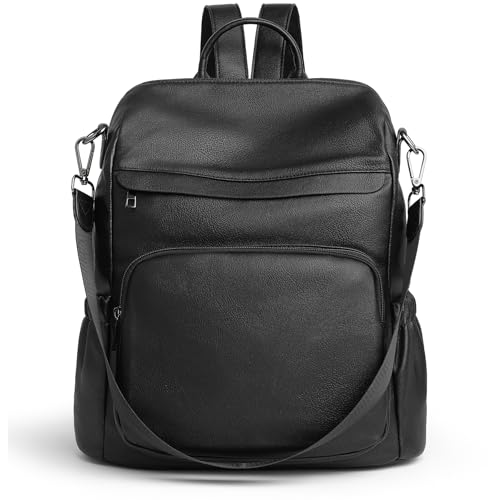 Anti-Theft Backpack Purse for Women, Convertible 3-in-1 Vegan Leather Backpack with Hidden Zipper, Adjustable Shoulder & Crossbody Bag for Travel and Daily Commute - color: A Black