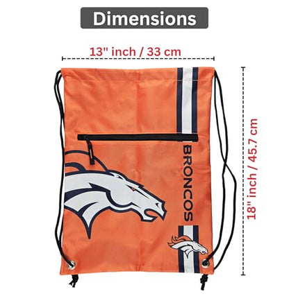 FOCO Denver Broncos NFL Drawstring Backpack with Zippered Pocket — Officially Licensed, Cordura Nylon - color: Denver Broncos