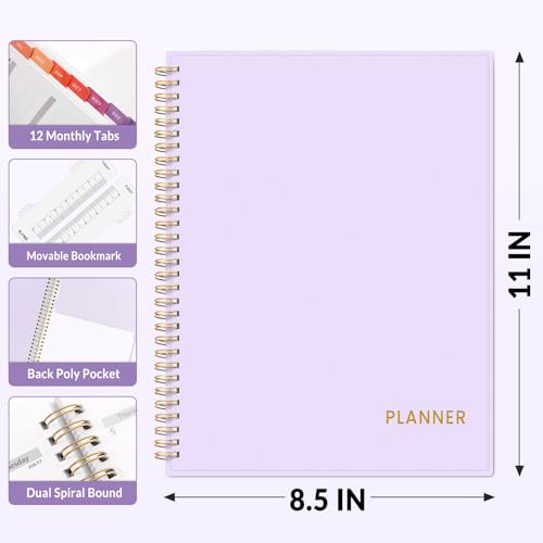 SUNEE Academic Planner 2026-2027 – Weekly & Monthly Planner, July 2026 to June 2027, 8.5"x11", Thick Paper, Tabs, Pockets, Bookmark, Spiral-Bound, Student Teacher Organizer, Purple - color: Purple