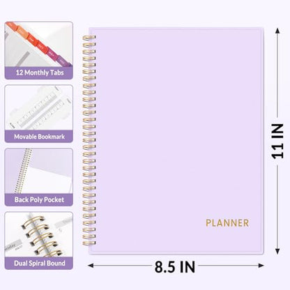 SUNEE Academic Planner 2026-2027 – Weekly & Monthly Planner, July 2026 to June 2027, 8.5"x11", Thick Paper, Tabs, Pockets, Bookmark, Spiral-Bound, Student Teacher Organizer, Purple - color: Purple