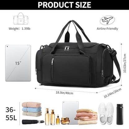 Gym Bags for Women Sports Backpack with Shoe Compartment & Wet Pocket Duffel Bag Carry On Weekender Bag Fitness Travel - color: Black