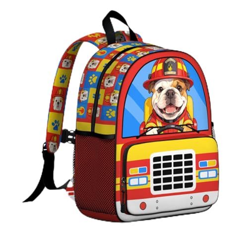 Fire Truck Backpack Cute Dog Print School Bag for Girls Kids Lightweight Bookbag with Adjustable Buckled Chest Straps for Preschool Kindergarten Elementary - color: Fire Dog 01