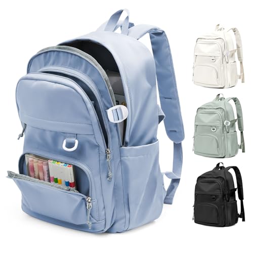 Lightweight Backpack for College & High School Backpack With Lots of Pockets Cute School Bag for Girls Boys, Large Capacity Bookbag for Women Men, Waterproof Teens Casual Daypack Backpack(Blue) - color: Milky Blue