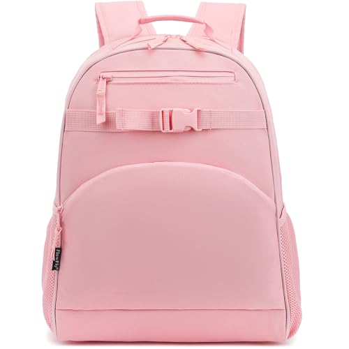 FlowFly Kids Backpack for Toddler Boys Girls, Simple Lightweight Bookbag for Daycare Kindergarten Elementary School Travel, Small Modern Bag (Large), Pink - color: Pink, style: Kids Large: 17l