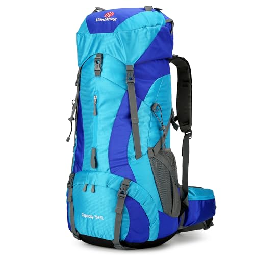 75L Hiking Backpack with Rain Cover Waterproof Camping Backpack Shoes Warehouse for Men Women, Frameless - color: Blue, size: 75L