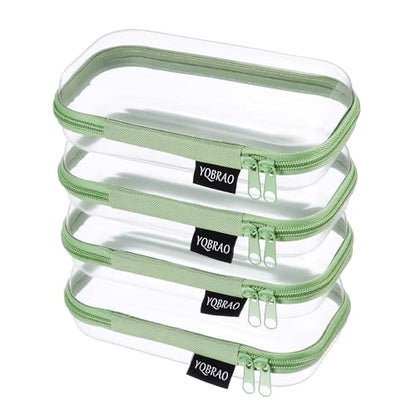 YQBRAO 4-Pack Clear Hard Shell Zipper Case, 1.2mm Ultra-Thick Diaper Bag Organizer Pouches, Rigid Self-Standing Travel Makeup Bags with YKK Zippers, TSA Approved, Green - color: Green, size: 4 Pack(S)
