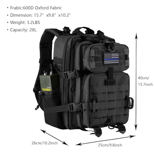 Hannibal Tactical 30L MOLLE Assault Pack, Tactical Backpack Military Army Camping Rucksack with Bottle Holder, 3-Day Pack, Black - color: Black, size: 30L